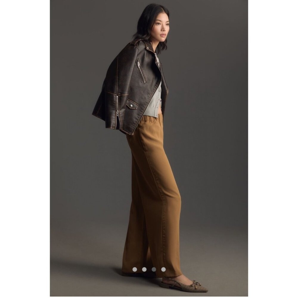 Anthropologie Wide Leg Camel Brown Pull On Pants With Side Trim Womens  L